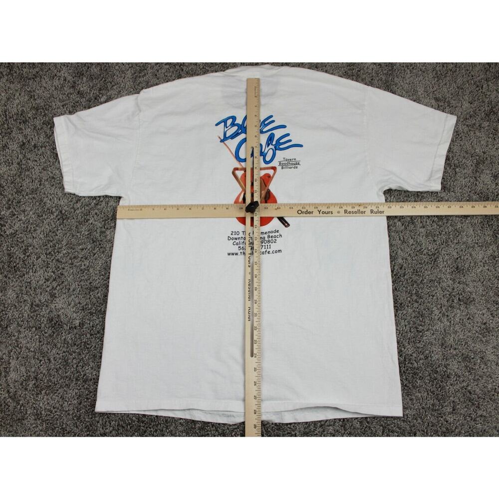 Hanes Blue Café Guitar Graphic T-Shirt Mens Large White Cotton Vintage - Picture 6 of 8